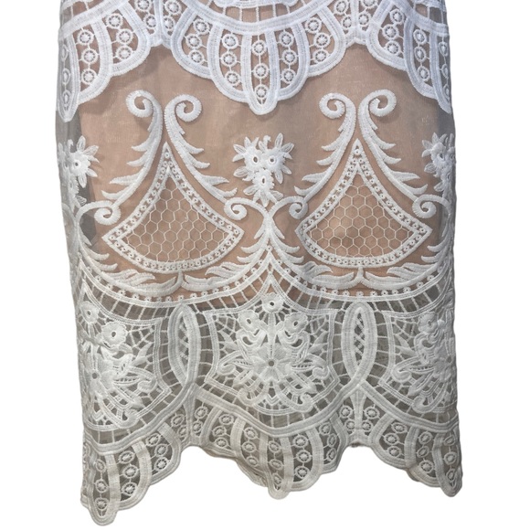 Lulus Medium White Lace Nude Lined Halter Dress Open Back With Zipper - Picture 4 of 8